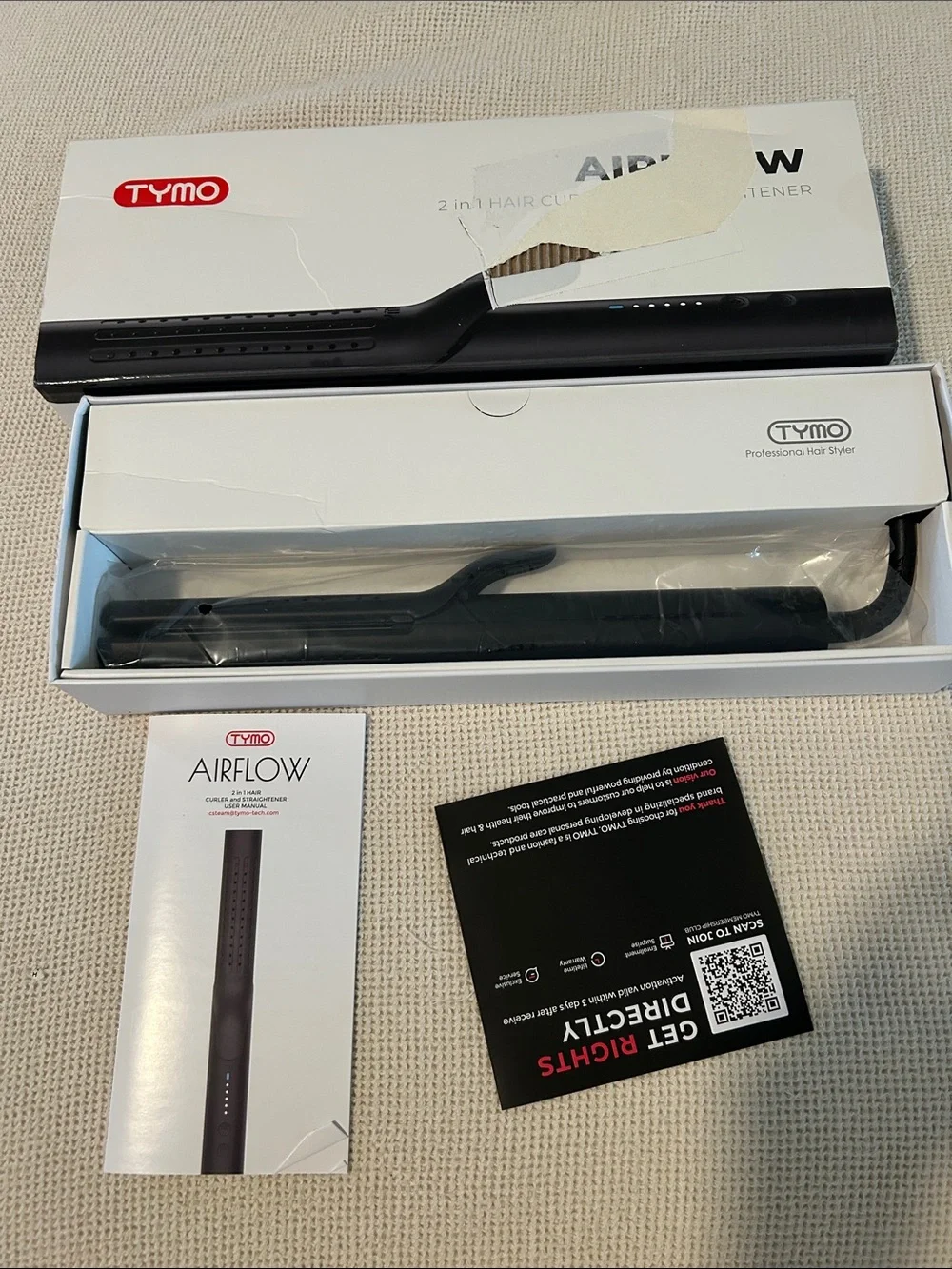 TYMO AIRFLOW 2 in 1 HAIR CURLER AND STRAIGHTENER, Black, NWT